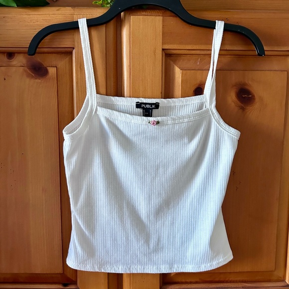 PUBLIK WHITE RIBBED CROP TOP TANK - Picture 4 of 6